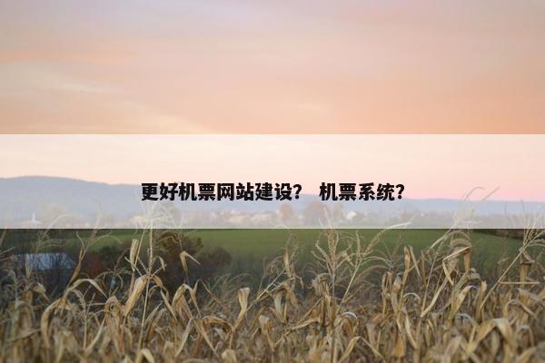 更好机票网站建设？ 机票系统？