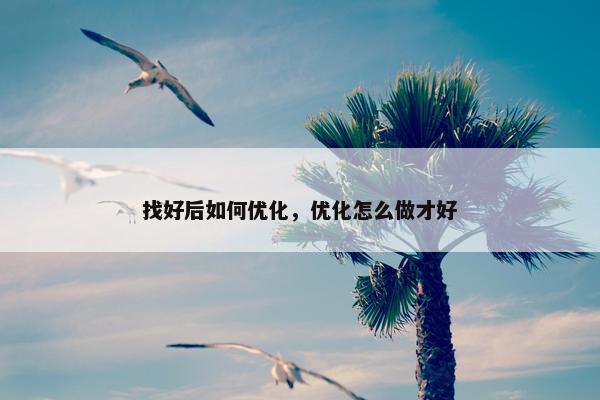 找好后如何优化，优化怎么做才好