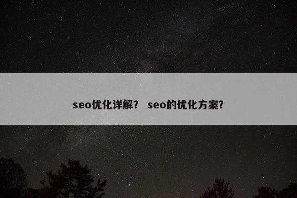seo优化详解？ seo的优化方案？