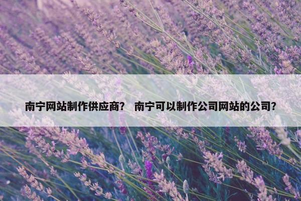 南宁网站制作供应商？ 南宁可以制作公司网站的公司？