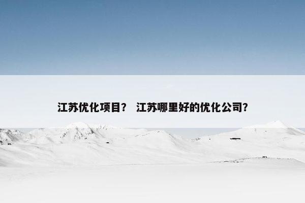 江苏优化项目？ 江苏哪里好的优化公司？