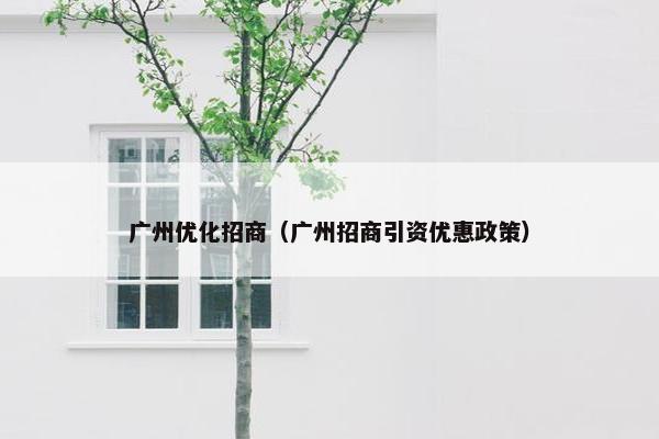 广州优化招商（广州招商引资优惠政策）