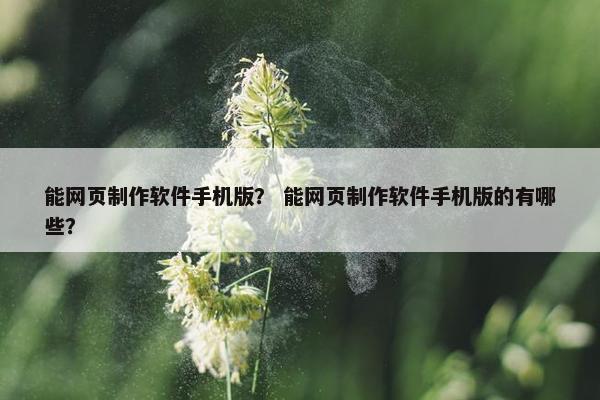 能网页制作软件手机版？ 能网页制作软件手机版的有哪些？
