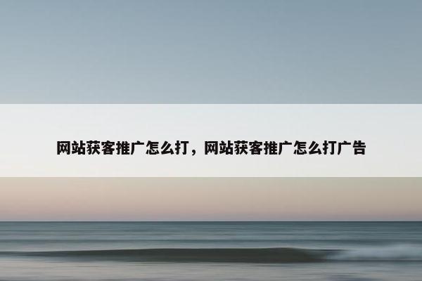 网站获客推广怎么打，网站获客推广怎么打广告