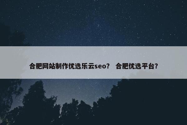 合肥网站制作优选乐云seo？ 合肥优选平台？