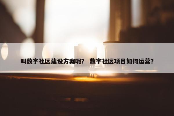 叫数字社区建设方案呢？ 数字社区项目如何运营？